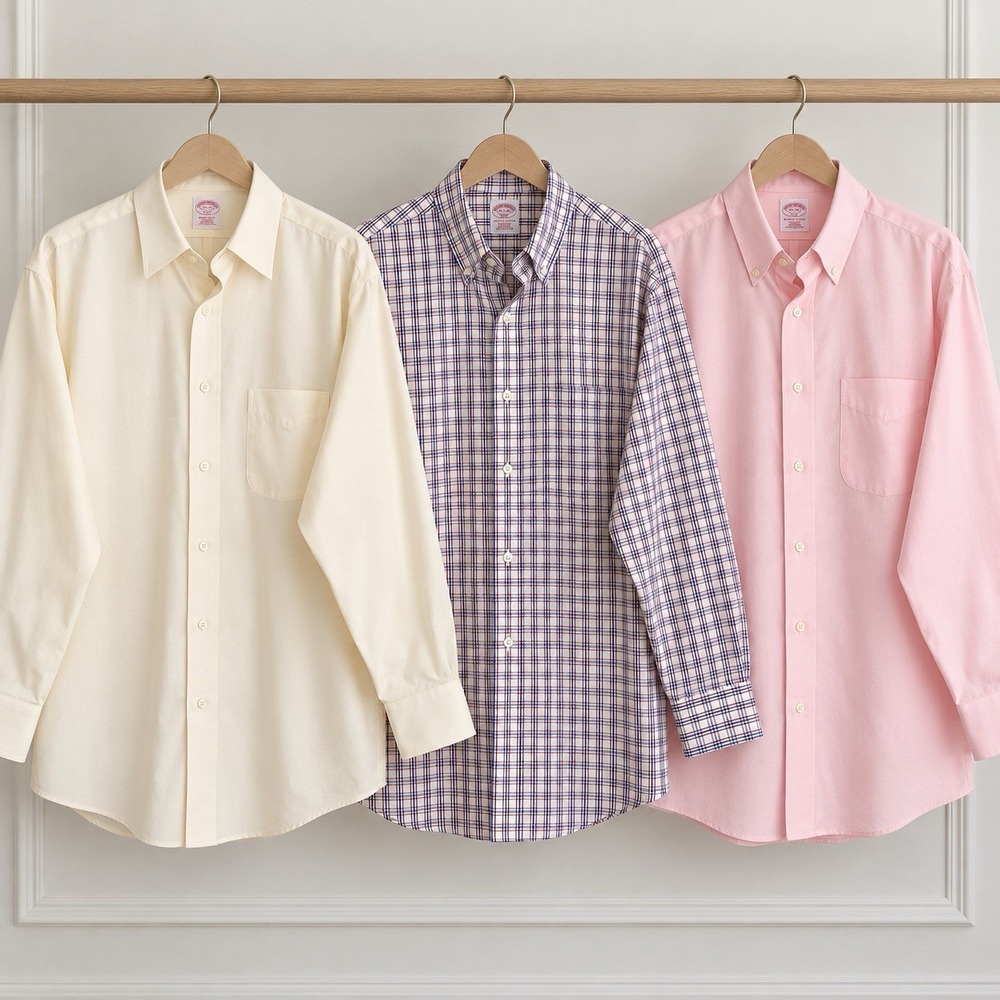 Brooks Brothers Lot 3 Dress Shirts 16-2/3 Pink Yellow Plaid Regular Fit Non Iron
